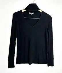 LNA Revolve Long Sleeve Shirt Women’s Black Turtleneck Ribbed V-neck Size Small