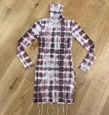 Boohoo Tie Dye High Neck Contrast Stitch Bodycon Mini Dress in Brown