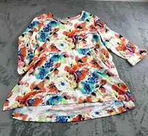 Westbound Womens Top Size 1X Floral 3/4 Sleeve Mature Flowy Boho Colorful