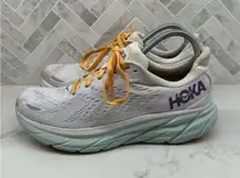 Hoka One One Clifton 8 Running Sneakers Shoes White Blue Purple Womens 9.5 9.5B