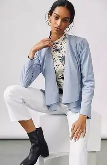 Hutch Anthropologie Draped Faux Suede Open Jacket Blazer Blue Gray Size S