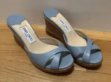 Jimmy Choo Sandals Wedge Blue Leather 38 1/2
