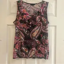 Susan Lawrence Women’s Print Tank Top With Ruffle Front Size L