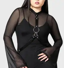 Black Sheer Long Sleeve Top with Harness
