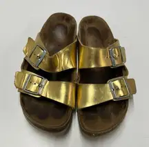 Birkenstock  Sandals Womens 40 (9) Gold Arizona Slip On Shoes