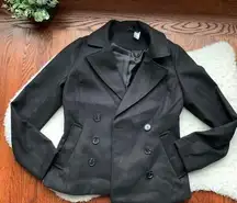 Black Casual Double Breasted Collar Peacoat 0