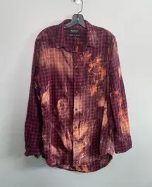 Handmade Bleached Pacsun Maroon Navy Splatter Flannel SZ L