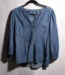 GAP Women's Blue Chambray Pleated Tunic Shirt Long Sleeve Size L Country Boho‎
