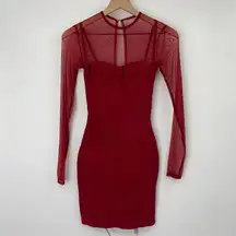 House of CB Noelle Stretch Bandage Mini Dress Mesh Bodycon Deep Red NEW NWT XS