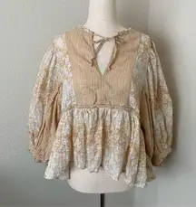 American Eagle Yellow Floral Puff Sleeve Babydoll Blouse Size Small