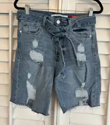 Celebrity Pink Multi Button Tie Waist Denim Bermuda‎ Shorts Size 5/27