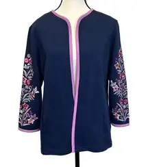 Bob Mackie Wearable Art Navy Embroidered Cardigan Jacket - Size Medium- NWT