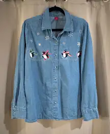Women’s Penguin Denim Blue Button Up  Shirt