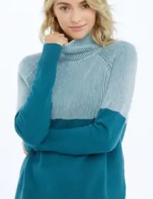 Summersalt Luxe Wool Cashmere Blend Green Two-Tone Mock Neck Sweater Size Small