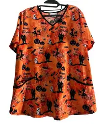 SCRUBSTAR  Women’s Halloween Print  V-Neck Medical Scrub Top Size XL/XG