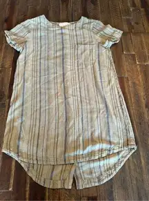 Cloth & stone boxy linen blend dress size medium striped button back detail