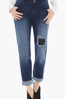 Chicos The Platinum Boyfriend Distressed Embellished Sequin Patch‎ Jeans 1 (8)