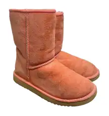 UGG Classic‎ Short 5825 Leather Sheepskin Lined Winter Boots Pink Coral Orange 7