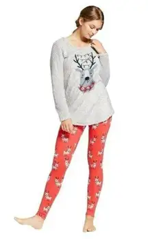 Munki Munki  Pajama Set Reindeer Fleece Long Sleeve Leggings Sleepwear Large