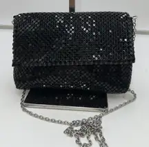 Jessica McClintock Black Mesh Evening Clutch Chain Shoulder Bag Glam Party
