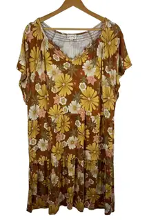 Wonderly Daisy Floral Dress Size 2X Tiered Casual Retro Boho Fall Festival‎ 70s