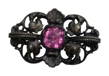 Antique Victorian Paste Brooch Gothic Revival Dark Patina Metal