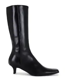 Jeffrey Campbell Intrepid Black Kitten Heel Size Zip Square Toe Tall Boots 8.5