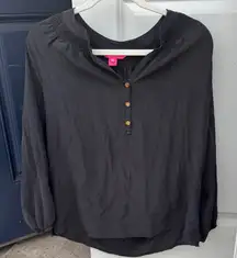 Lilly Pulitzer 100% silk Black Blouse with Button Accents