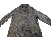 Houndstooth Plaid Shirt Jacket Women's Long Sleeve Button Up Casual Outerwear