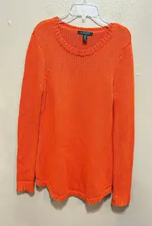 Lauren Ralph Lauren Orange‎ Acrylic Knit Long Sleeve Sweater Top Women's M