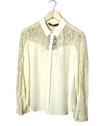 ZARA Basic lace western vibes button shirt blouse Large NWT