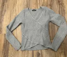 Amazon Fashion Women’s Sz M Faux Wrap Top High Low Grey Shirt Stretchy Ribbed