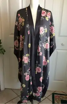 gray with colorful floral pattern open front robe