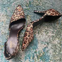 Y2K Studio 1940 Pico leopard print satin asymmetrical cut out heels, size 7