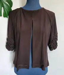 Perceptions Chocolate Brown Ruched Sleeve Dress Jacket