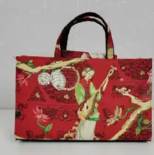 Modella Womens Handbag 11.5" x‎ 8 Red Asian Motif Sequined Double Strap