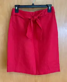 Banana Republic Red Linen Blend Tie Waist Pencil Skirt Size 4 NWT