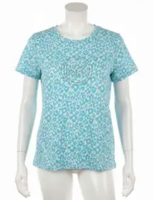 Michael Kors Top XL Blue Cheetah Rhinestone Shirt Summer Spring Vacation Cruise