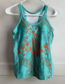 Brooks Turquoise With Orange Flowers Racerback Tank Top