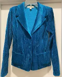 Vintage 80s/90s Harve Benard Blue Crushed Velvet Velour Statement Jacket Blazer