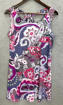 MSK Petite Medium Sleeveless Dress Pink Purple‎ Paisley Boho Chic Resort Cruise
