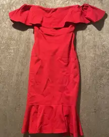 Lulus Dress Womens Sz XS Off The Shoulder Cherry Red Midi Ruffles JD8363 Holiday