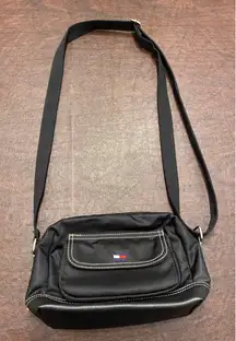 Tommy Hilfiger Black Nylon Small Crossbody Bag with Red Interior‎ Preppy Classic