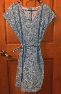 Boden Blue and White Patterned Linen Dress Button detail back size 10 #126