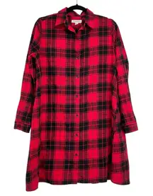 Beach Lunch Loung Black & Red Plaid Button Down Shirt Dress Womens XS Buffalo