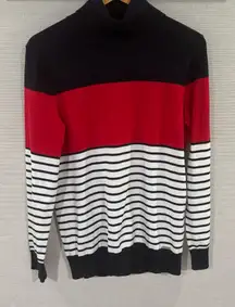 Tommy Hilfiger‎ Breton Striped Turtleneck Sweater | Red, White & Navy Size Large