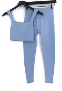 SET ACTIVE Scluptflex Seamless Leggings, Box Tank Sports Bra Blue Lagoon S/S