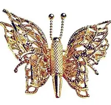 Vintage Monet BUTTERFLY BROOCH Pin Gold Filigree 1-5/8” Double Wing Signed