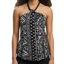 WHITE HOUSE BLACK MARKET Silk Tribal Beaded Neck Halter Top Shelf Bra EUC‎ XS