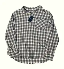 Lucky Brand Plaid Flannel Raw Hem Button Down Shirt NEW